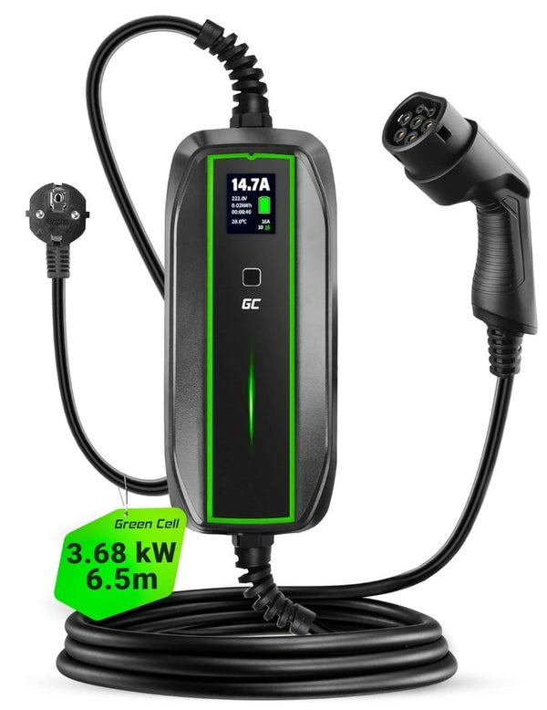 Carregador Portátil p/ Carro Elétrico EV16 Tipo 2 / 3,6kW / 16A / 6.5m (Preto)
